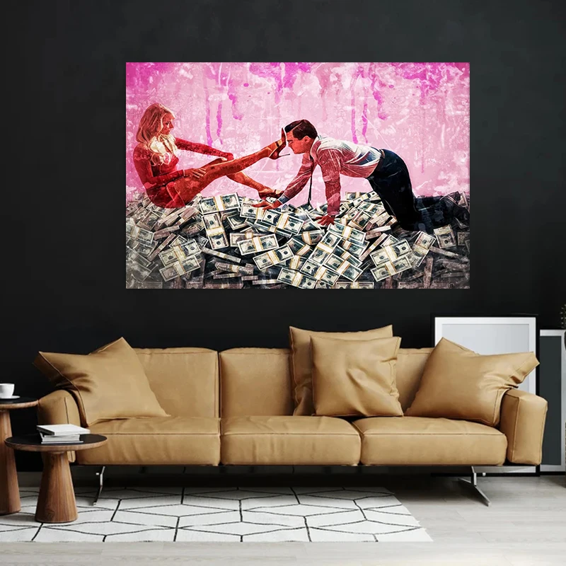 

Wolf of Wall Street Print On Canvas Iconic Scene Money Power Couple Valentine Day Gift Poster Wall Pictures for Home Room Decor