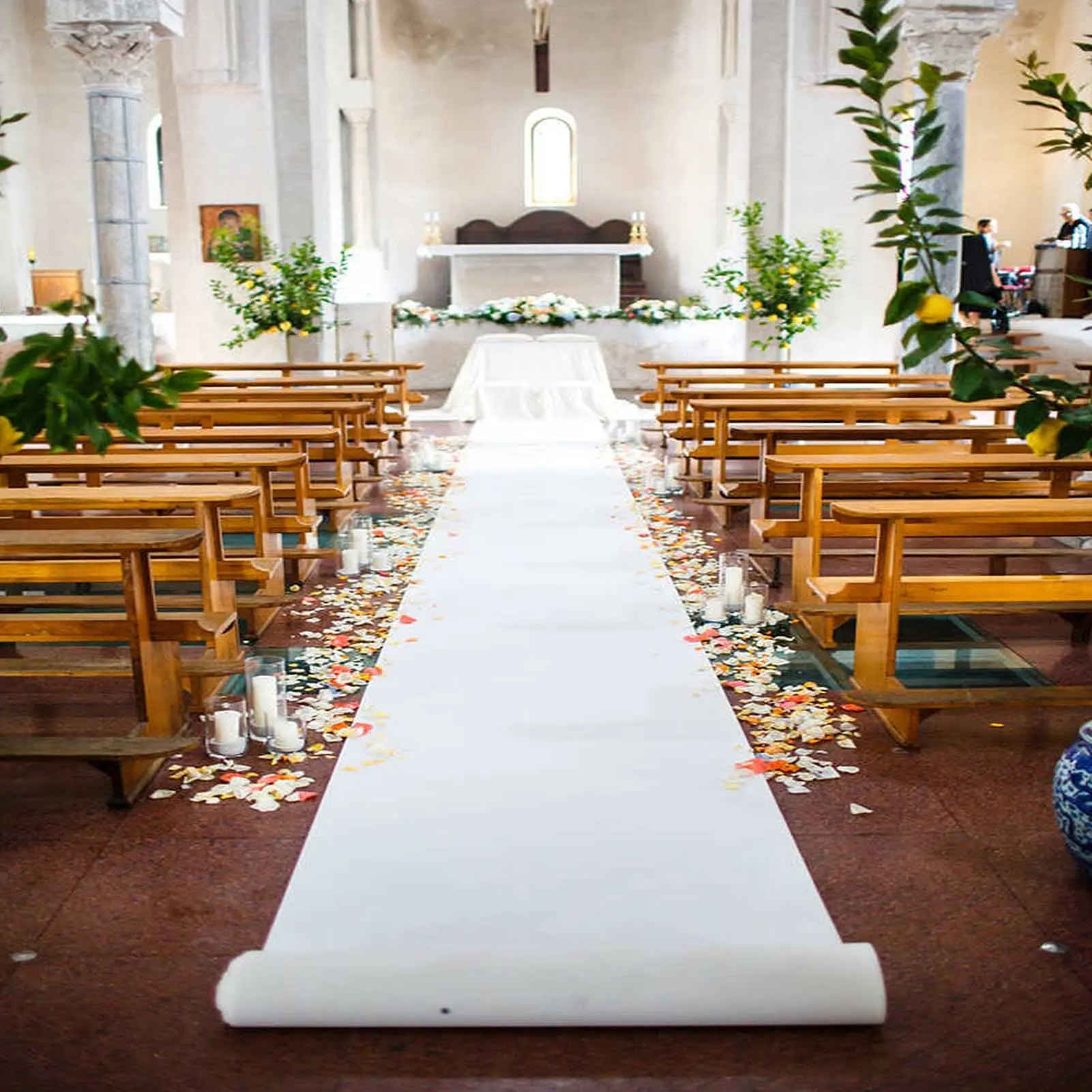 White Non-woven Fabric Wedding Carpet Anti Slip Hotel Corridor Banquet Celebration Event Carpet Church Prayer Ceremony