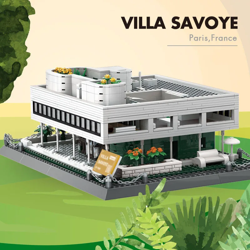 Creative France Paris Modern Building Block Villa Savoye Construction Model Brick House Architecture Toy Collection For Gift