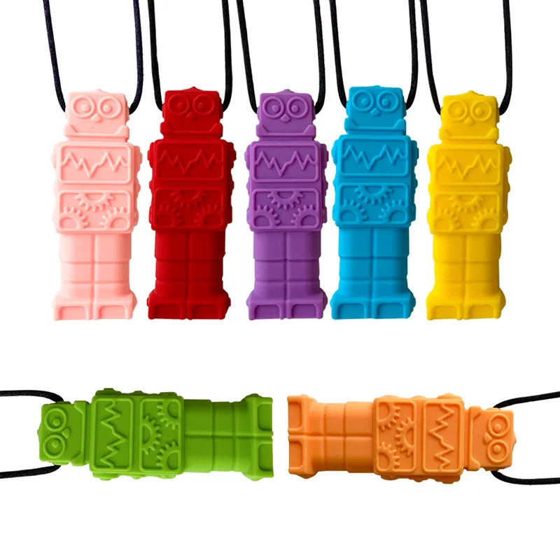 Robot Silicone Necklace for Sensory Kids Oral Motor Aids Teething Necklace Autism ADHD Special Need Chewlry