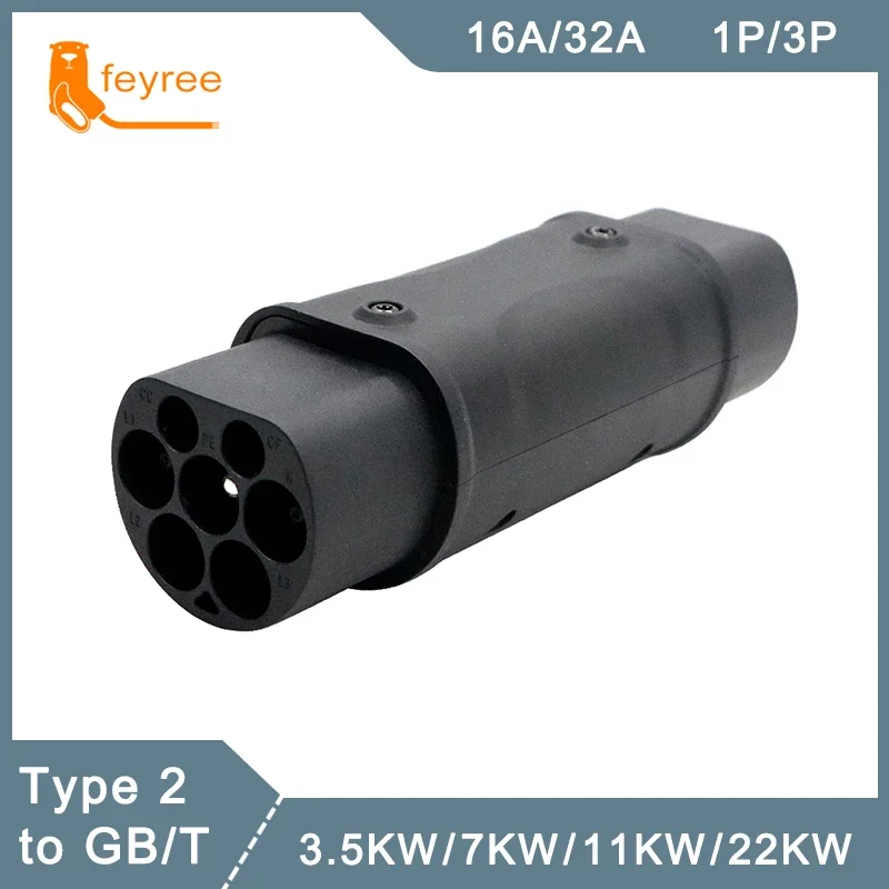 Feyree Typ2 auf GB/T Adapter 32A 7KW 1Phase IEC 62196-2 Ladegerät Konverter 32A 22KW 3Phase für Elektroauto GB/T Ladebuchse