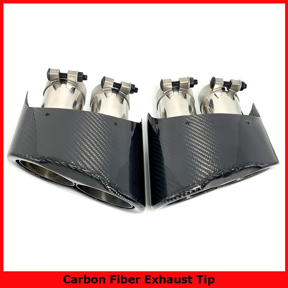 Glossy Carbon Fiber Exhaust Tip For Audi RS3 RS4 RS5 RS6 RS7 A3 A4 A5 A6 A7 Double Inner Muffler Tip S3 S4 S5 S6 Exhaust System 