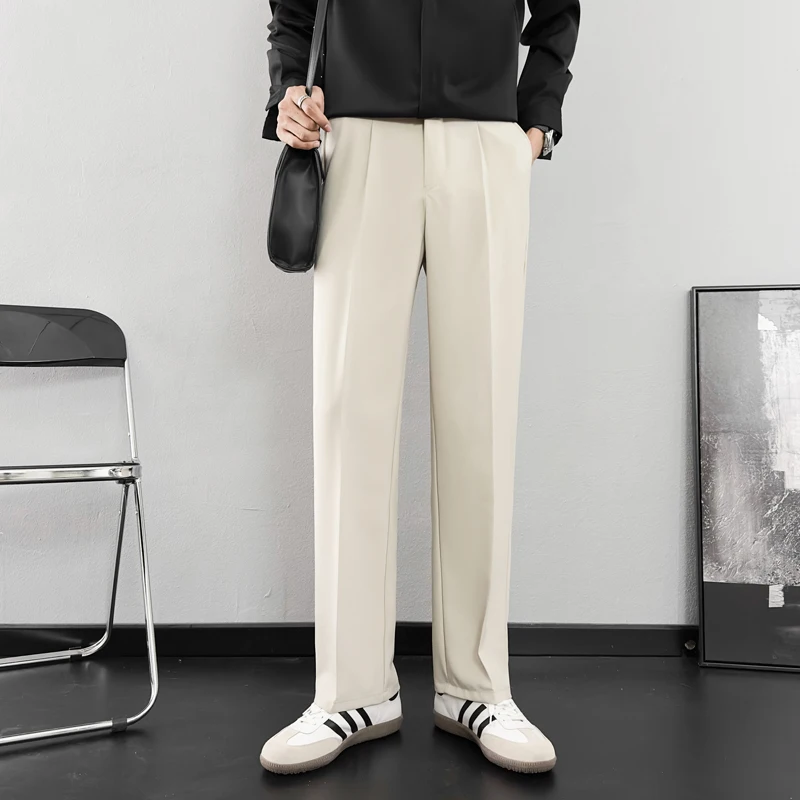 

Ice Silk Men's Casual Pants Drapey Straight Leg Long Trousers Large Size Comfortable Fit No Ironing Required Autumn Wear