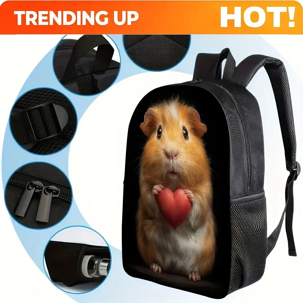 Custom Bag 1pc Cute Guinea Pig Backpack - Lightweight Large Capacity School Bag With Adjustable Straps & Side Pockets, Black Bac