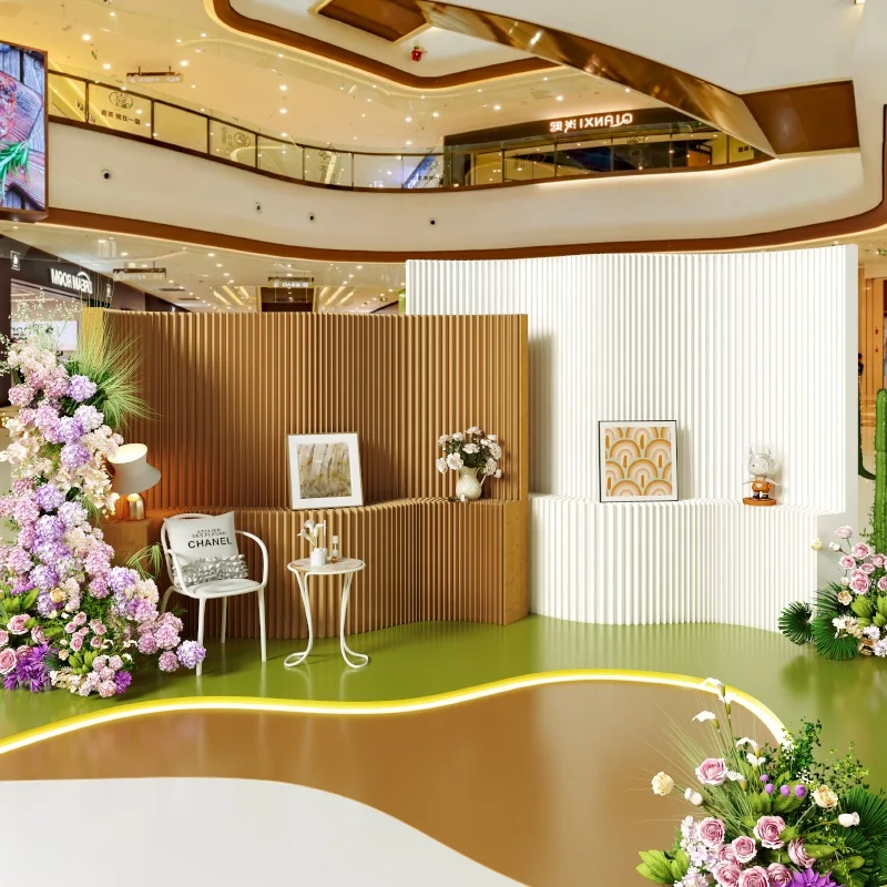Kraft Paper Room Divider With Storage Shelves Honeycomb Folding Partition Wall Portable Accordion Screen For Gallery Showroom