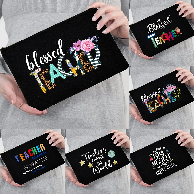 Blessed Teacher Portable Travel Organize Storage Pouch Female Makeup Cosmetic Bag Pencil Bag Purse Best Gift Zipper Beauty Case