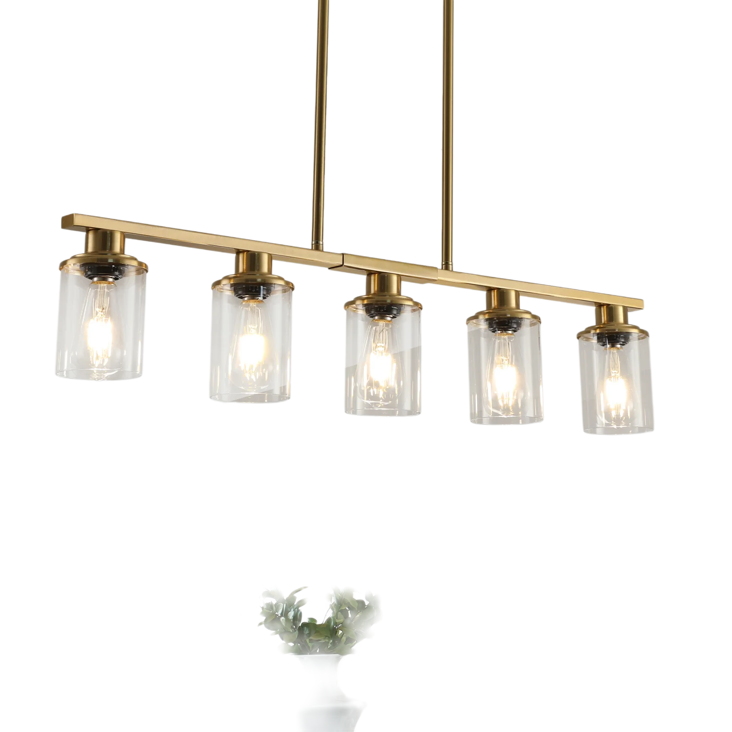 

Modern Industrial 5-Light Chandelier with Clear Glass Shades, Golden Metal Frame Ceiling Fixture for Dining Room, Kitchen Island