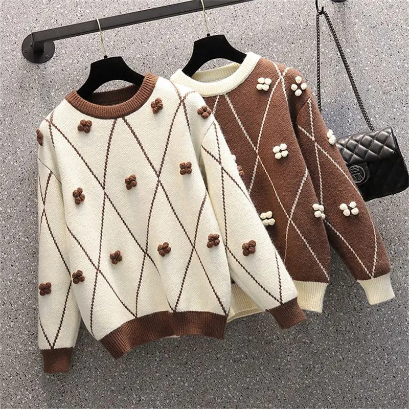 Flower Sweater Loose Fitting Sweater Korean Version of Women's Clothing Autumn and Winter New Sweater Coat Women's Top Sweater