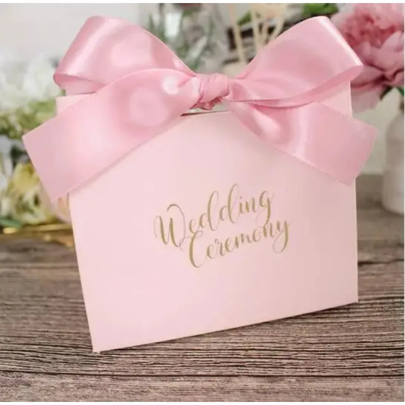 

10pcs/lot Small Dark Green Wedding Candy Box With Ribbon Wedding Ceremony Party Decoration Favor Pink Red Gifts Box