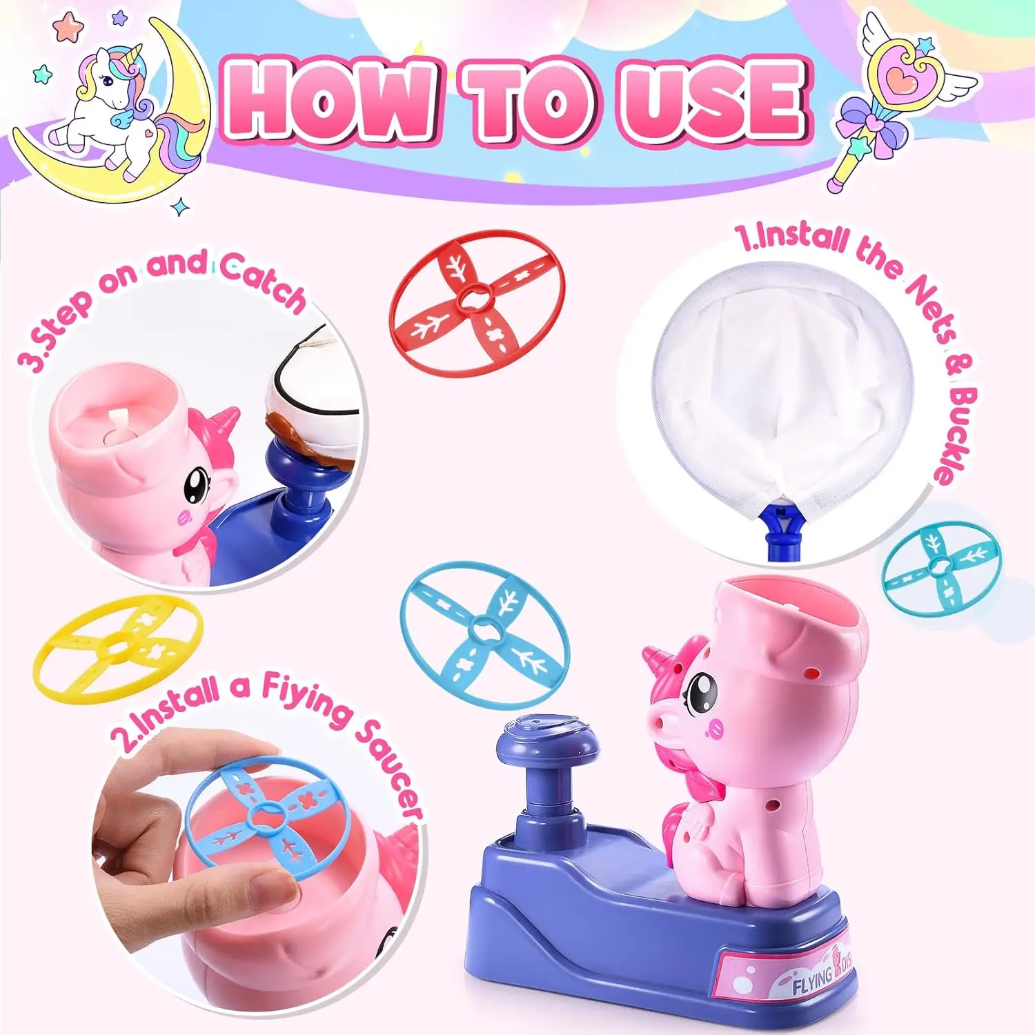 Flying Disc Launcher Outdoor Game Kids Toys For 3-8 Ages Kids Air Rocket Launcher Ideas Outside Toys Birthday Gifts Boys Girls