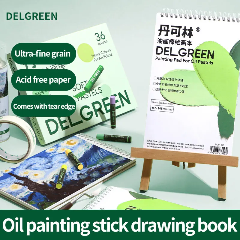 Delgreen Professional Oil Pastels Painting Book Paper Sketch Book Chalk Crayon Painting 18 Sheets Drawing Student Art Supplies