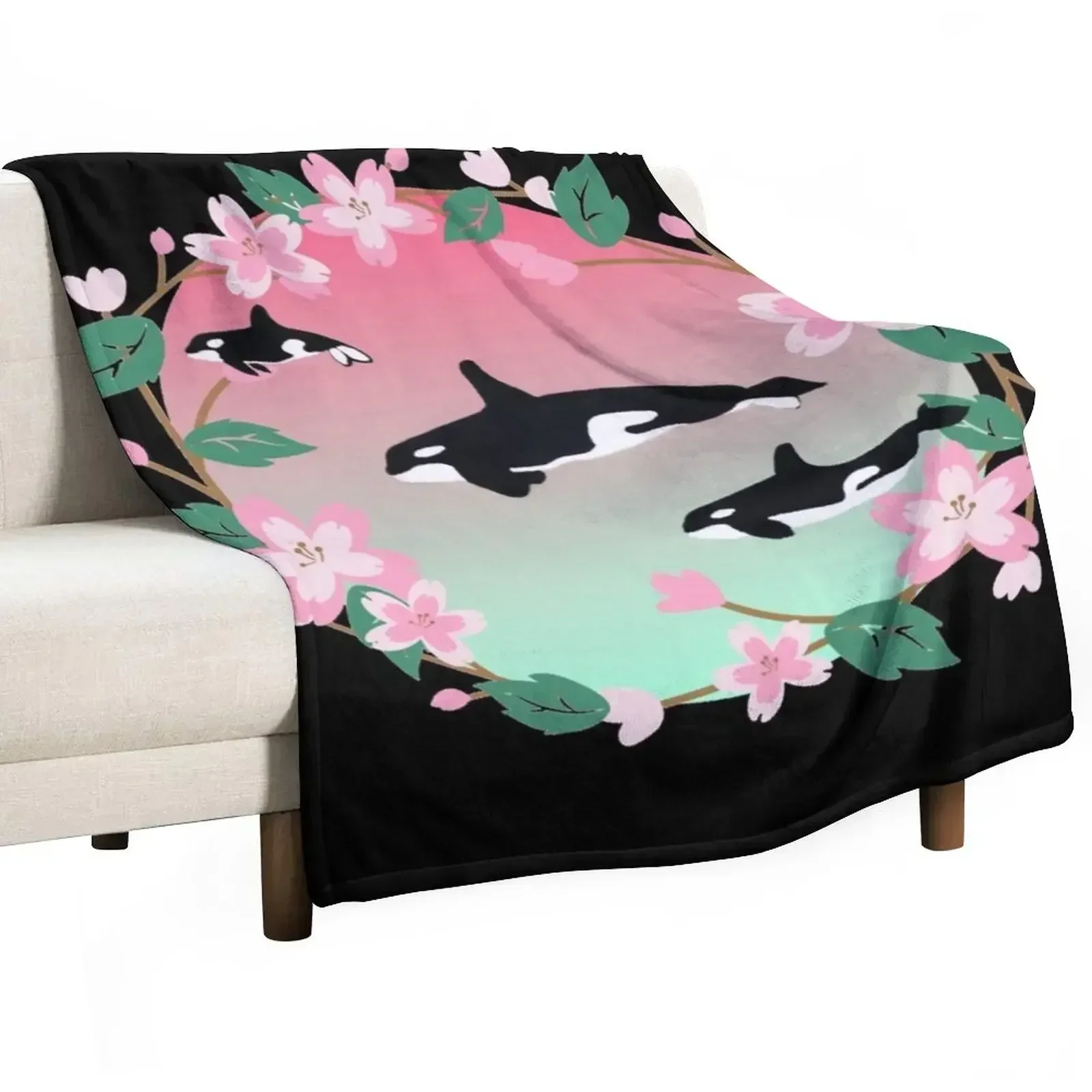 Orca Cherry Blossoms Throw Blanket warm winter Flannels Bed Blankets