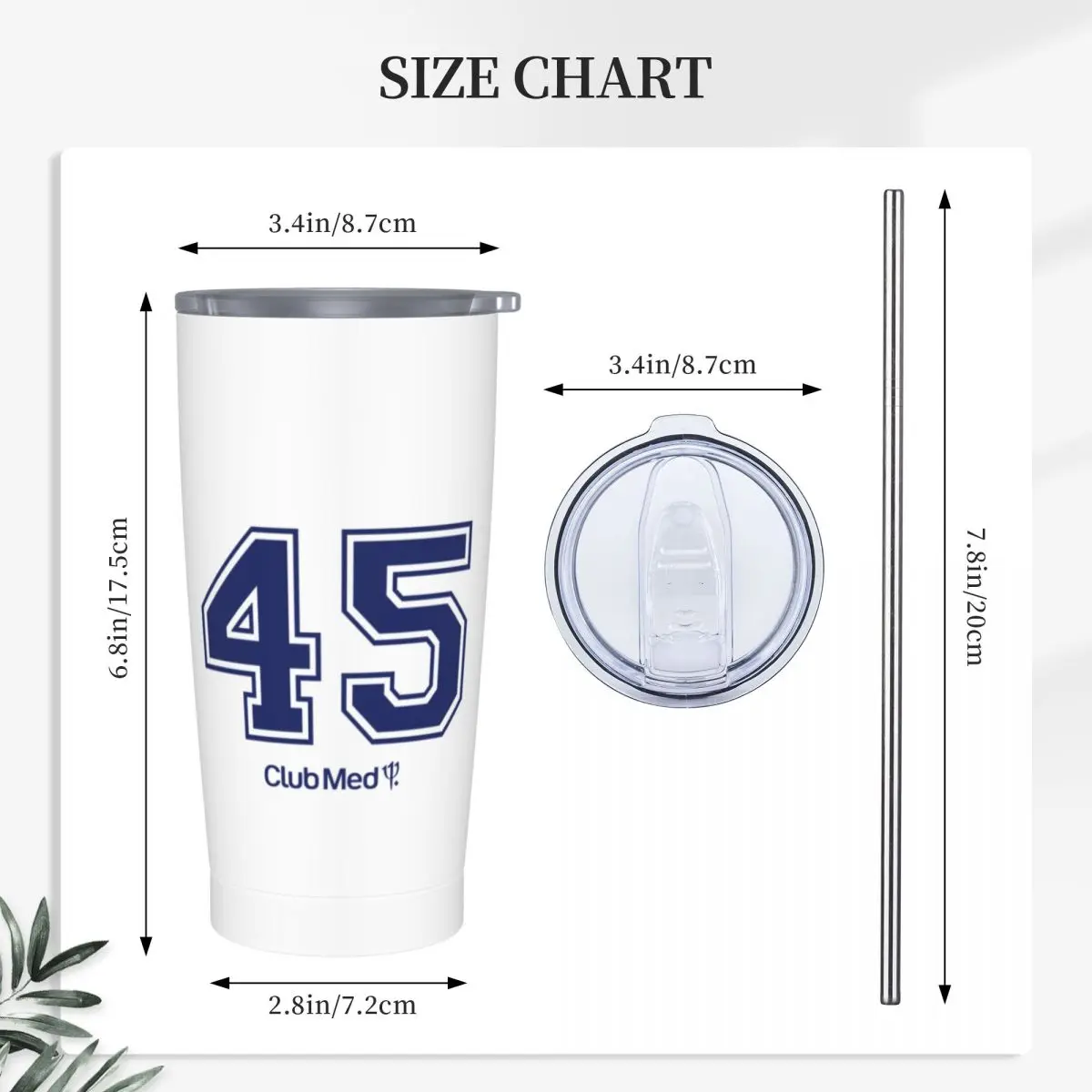 Number 45 Club Med Stainless Steel Tumbler Vacuum Insulated Mug Thermal Cold Bottle Straw With Lid 20oz