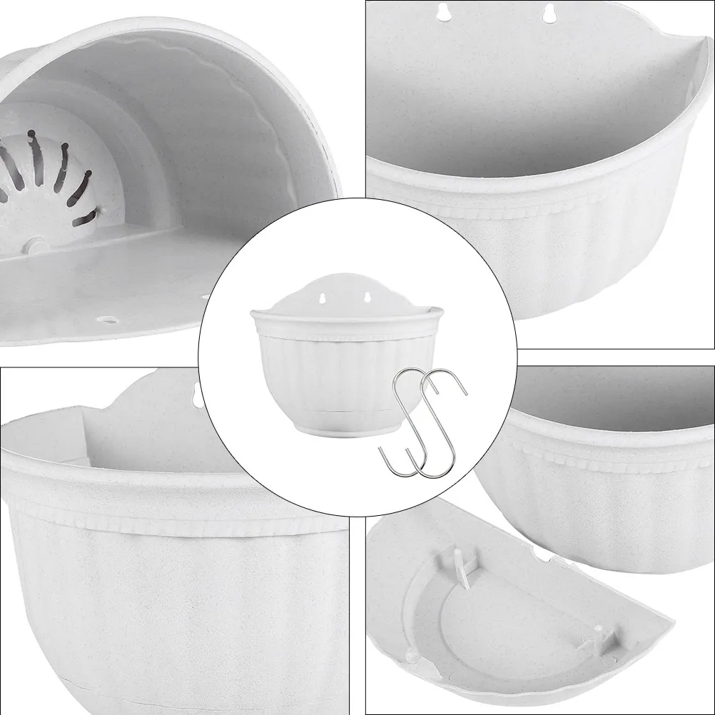 Semi-Circular Wall Mounted Flower Pot Plastic Hanging Flower Planter with Smooth Arc Design Imitation Finish for Balcony
