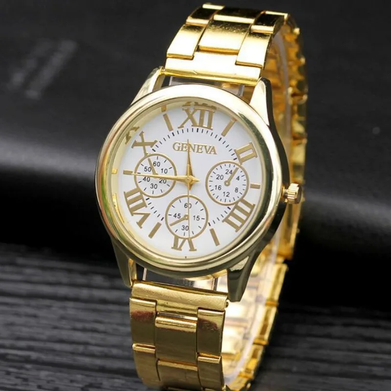 Classic New 2024 Geneva 3 Eyes Gold Casual Women Watch Men Stainless Steel Ladies Clock Quartz Wristwatches Ladies Watch