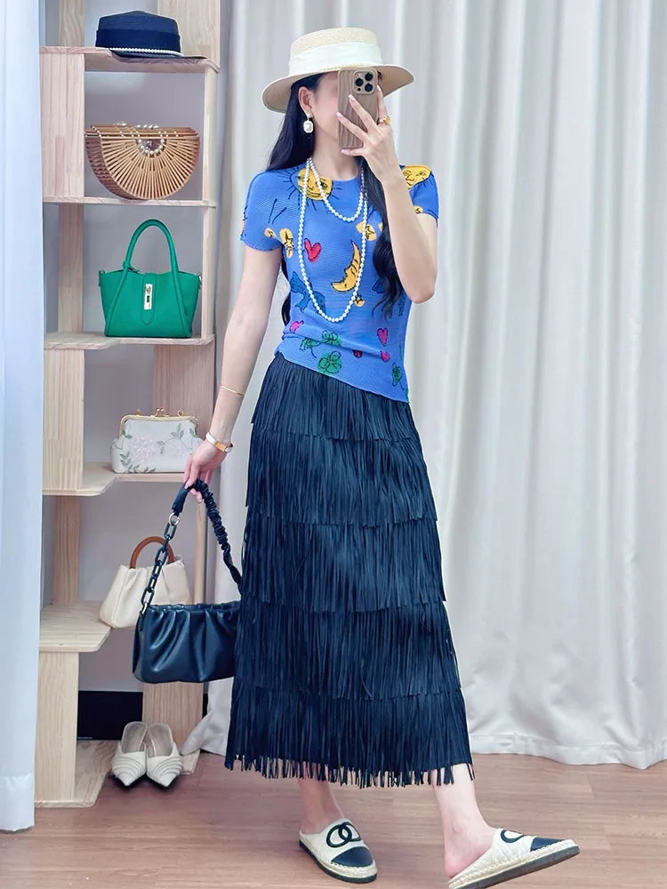 

Summer Blue Floral Print Top And Skirt Set Vintage Japanese Sle Pleated f Skirt ort Sve round Ne Two Piece Suit