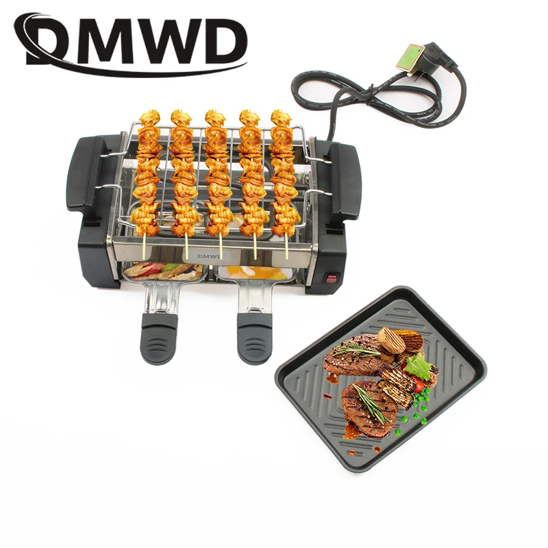 

DMWD Smokeless Electric Raclette Grill Double Layers Non-Stick BBQ Roasting Pan Griddle Mini Barbecue Stove Machine Roaster EU