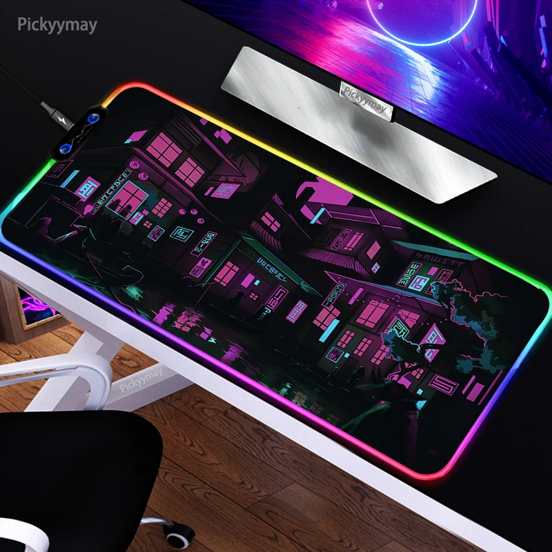 

Японский неоновый большой RGB PC геймерский коврик для мыши Коврик для Мыши игровые коврики для мыши светодиодные коврики для клавиатуры светящиеся настольные коврики коврик для мыши Kawaii