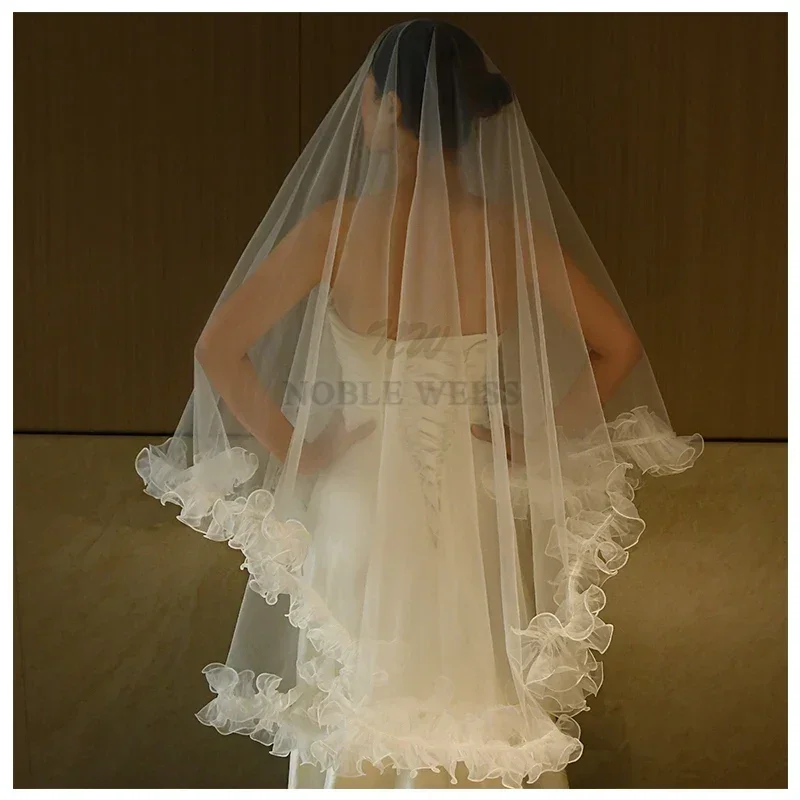 Voile de mariage à bord volanté, sans peigne, personnalisé, patients, fête, 1T