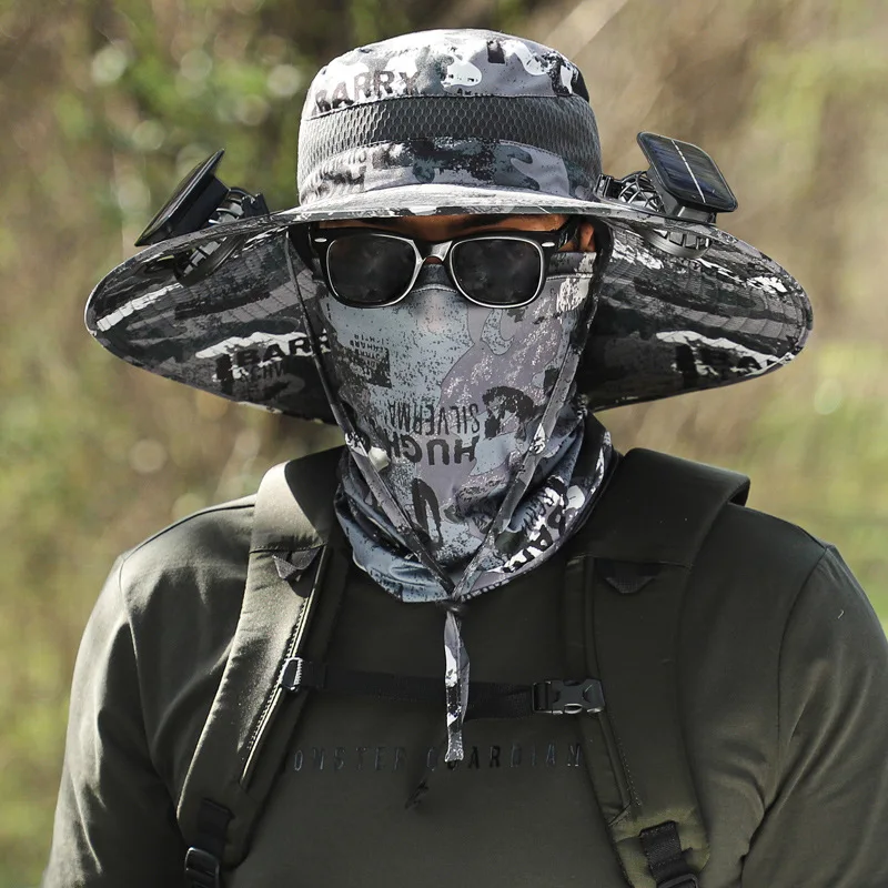 Sombrero para el sol al aire libre con ventilador de carga Solar/USB, sombrero Boonie de ala ancha transpirable, gorra para hombre, uso para pesca al aire libre, senderismo, trabajo de equitación