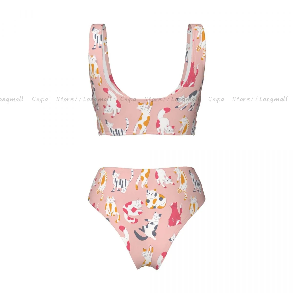Zomer Dames V-hals Bikini Set Leuke Kat Patroon Badmode Vrouwelijke 2-delige Strandbadpak Badpak