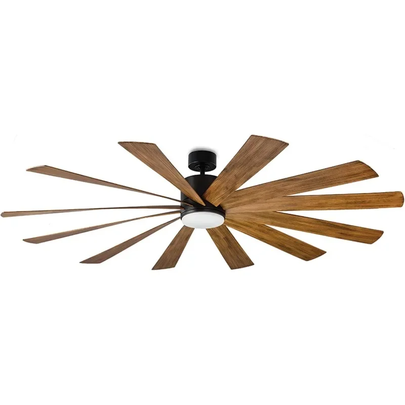 Windflower Smart Indoor and Outdoor 12-Blade Ceiling Fan 80in Matte Black Distressed Koa with 2700K LED Light Kit