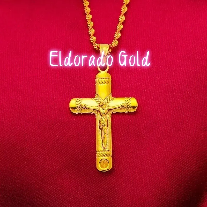 

Золотое ожерелье Eldorado 9999 пробы, 24K, из настоящего золота, классическое, унисекс, с крестом, для мужчин и женщин