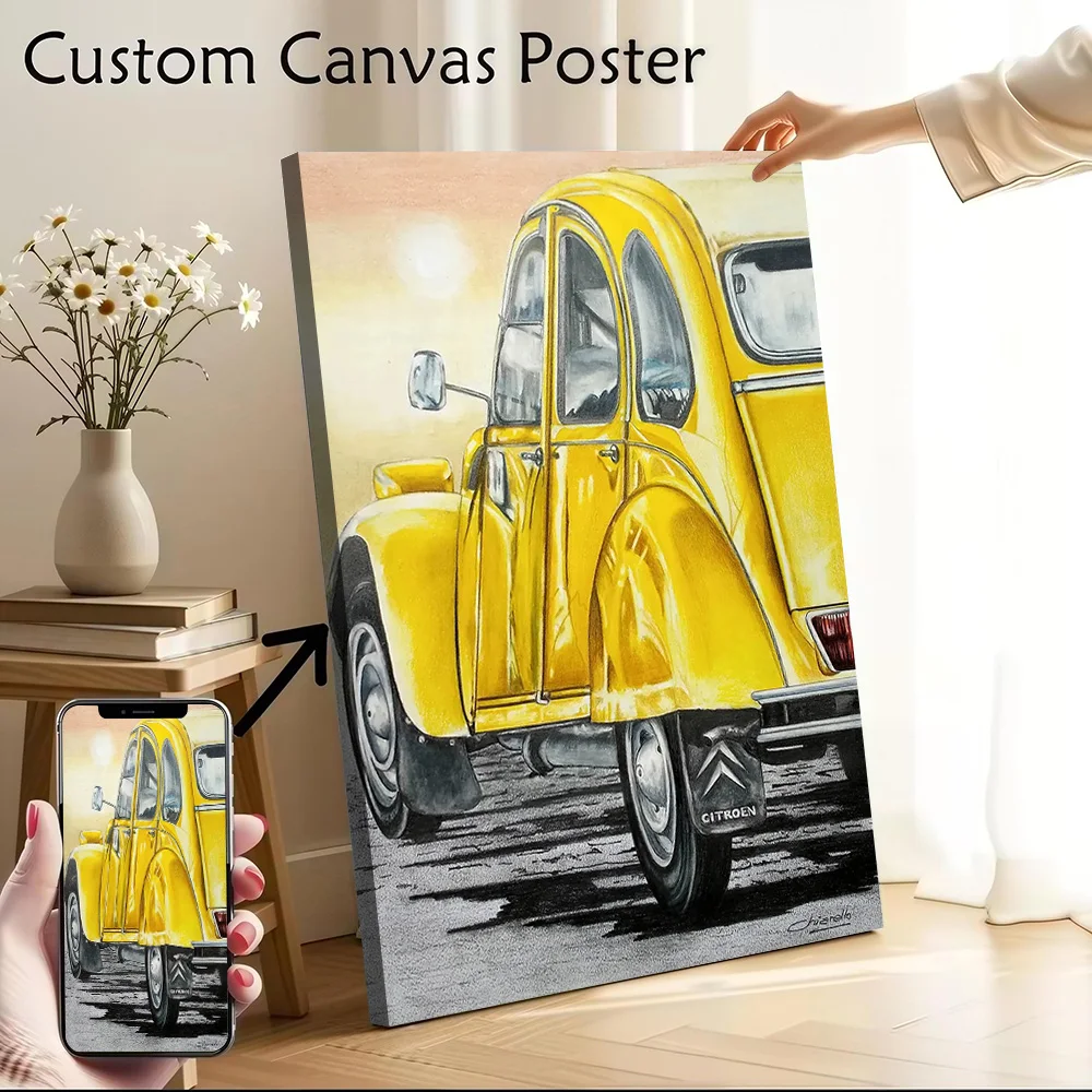 Póster impreso en lienzo de 2CV Amarillo, imágenes personalizadas, arte de pared, pintura en lienzo para decoración de jugadores, decoración de sala de estar, Wand Deko, arte para el hogar