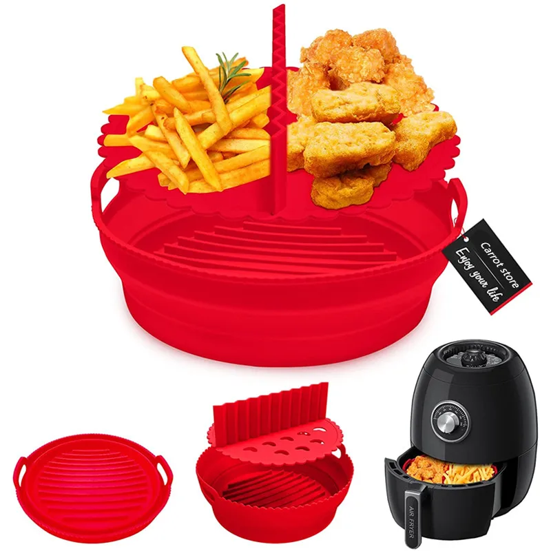 Olla de silicona para freidora de aire, plato de cesta, accesorios para freidora de aire de pollo, moldes redondos reutilizables plegables sin Bpa para hornear