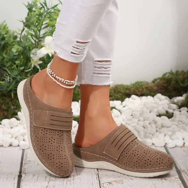 

Women's Vintage Style Solid Color Mules Composite Toe Platform Heel Shoes Man-Made Inner Insole Faux Sole Spring Season Slipper