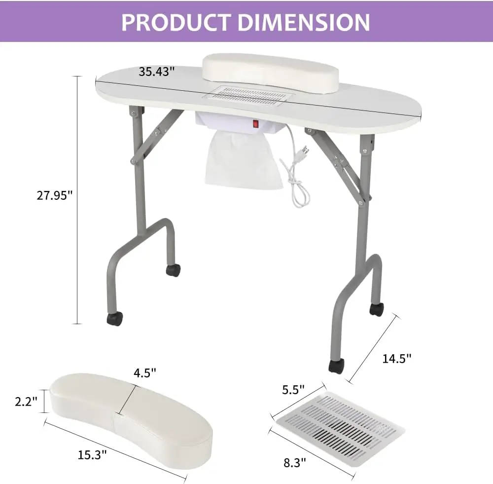 매니큐어 테이블 접이식 네일 데스크, 충전 스테이션, 집진기, 전문 네일 테크 테이블, 기술자 SP용