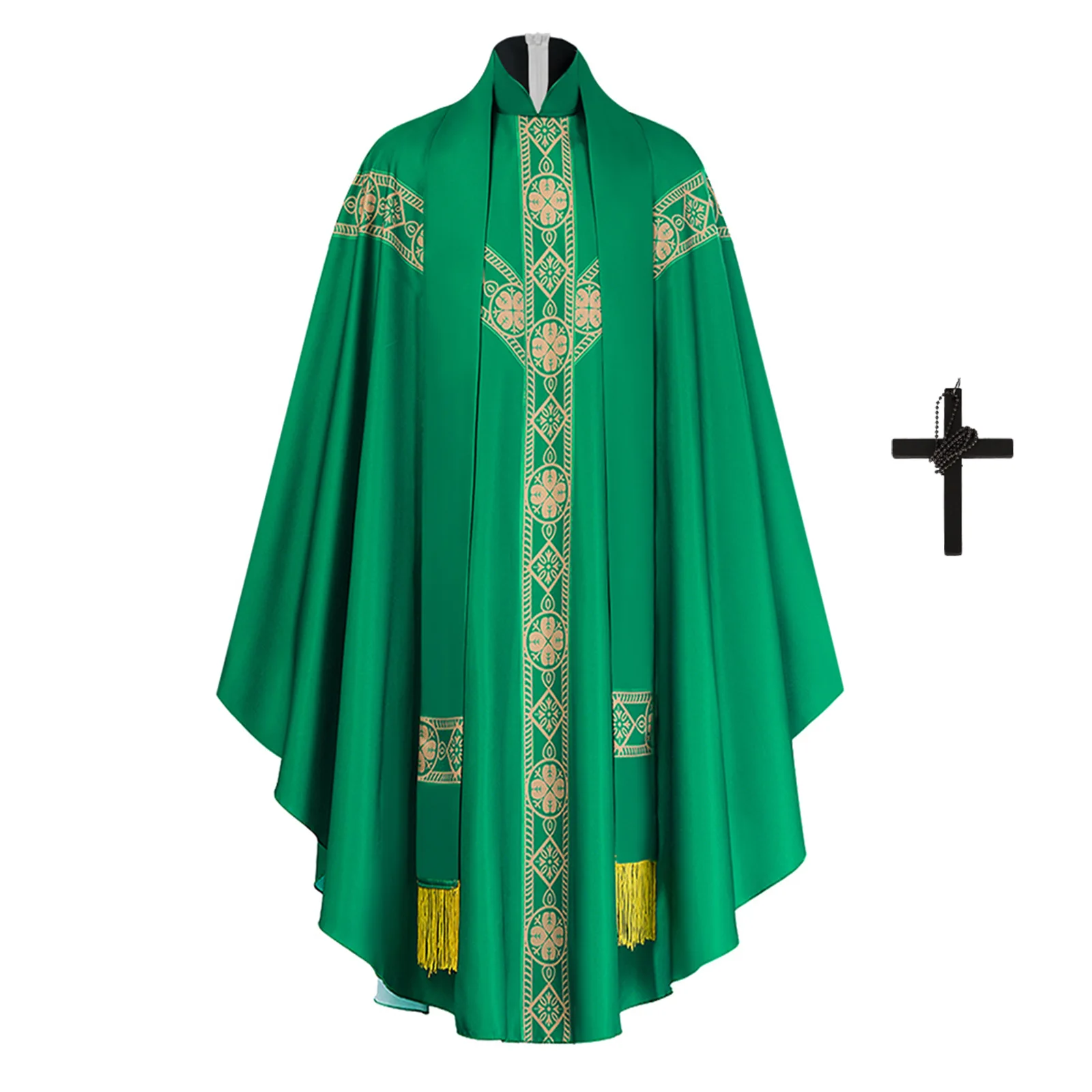 هالوين الكاهن تأثيري الاحتفال Chasuble الكنيسة الكاثوليكية الأب الشامل سترة رداء مع شرابة رجال الدين رداء للرجال زي