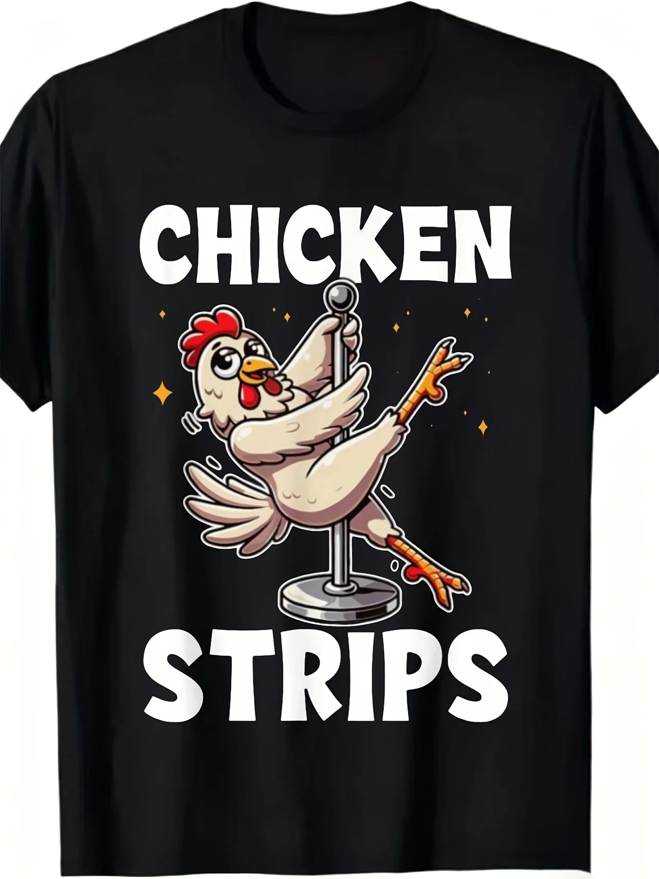 Fun Chicken Strip Printed T-Shirt, Food Lovers, Casual Short Sleeve Crew Neck Top, Soft and Breathable, Suitable for BBQ Parties, Halloween, Thanksgiving, Christmas, Adult Clothing S To XXL Local Warehouse, Plus Size,  Casual Crew Neck Printed T-Shirt