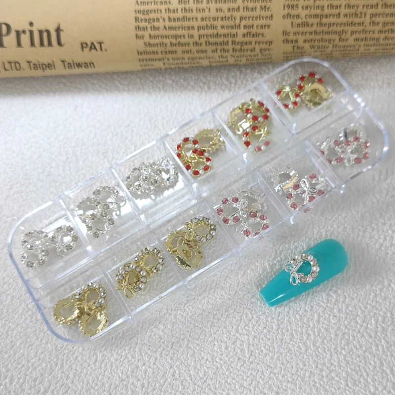 5 stuks Garland Strik Parel Zirkoon Nail Art Charms Strass Kerstkrans Ontwerp Kristallen Sieraden Nail Art Decoratie