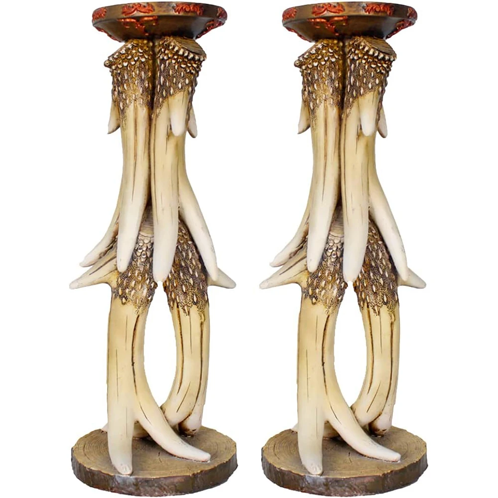 Decorative Ivory Candle Holders Set of 2, Retro Resin Ivory Candlestick Pillar Candle Holders Candleholders Stand Home Decor