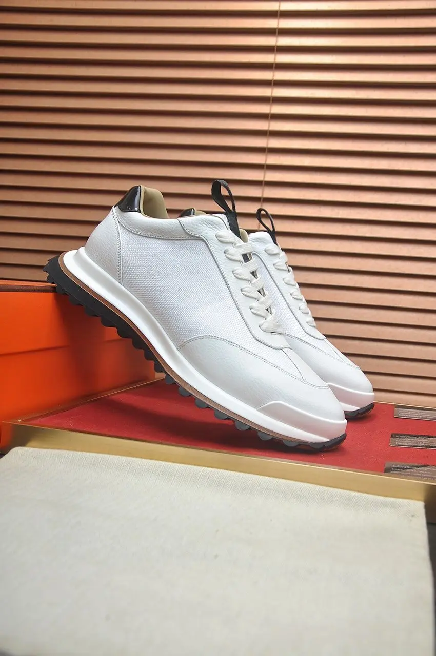 Unisex Fashion Chunky Casual Sneakers Textured Leather Upper Trend Multi-layer Thick Bottom Street Footwear