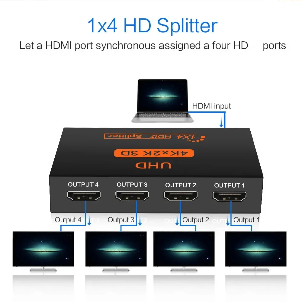 1-in-4-out HDMI-kompatibler Splitter UHD 4K X 2K 3D HDTV Splitter 1X4 Video Splitter HD-Kabeladapter für HDTV DVD PS3/4 Xbox – Detail 2