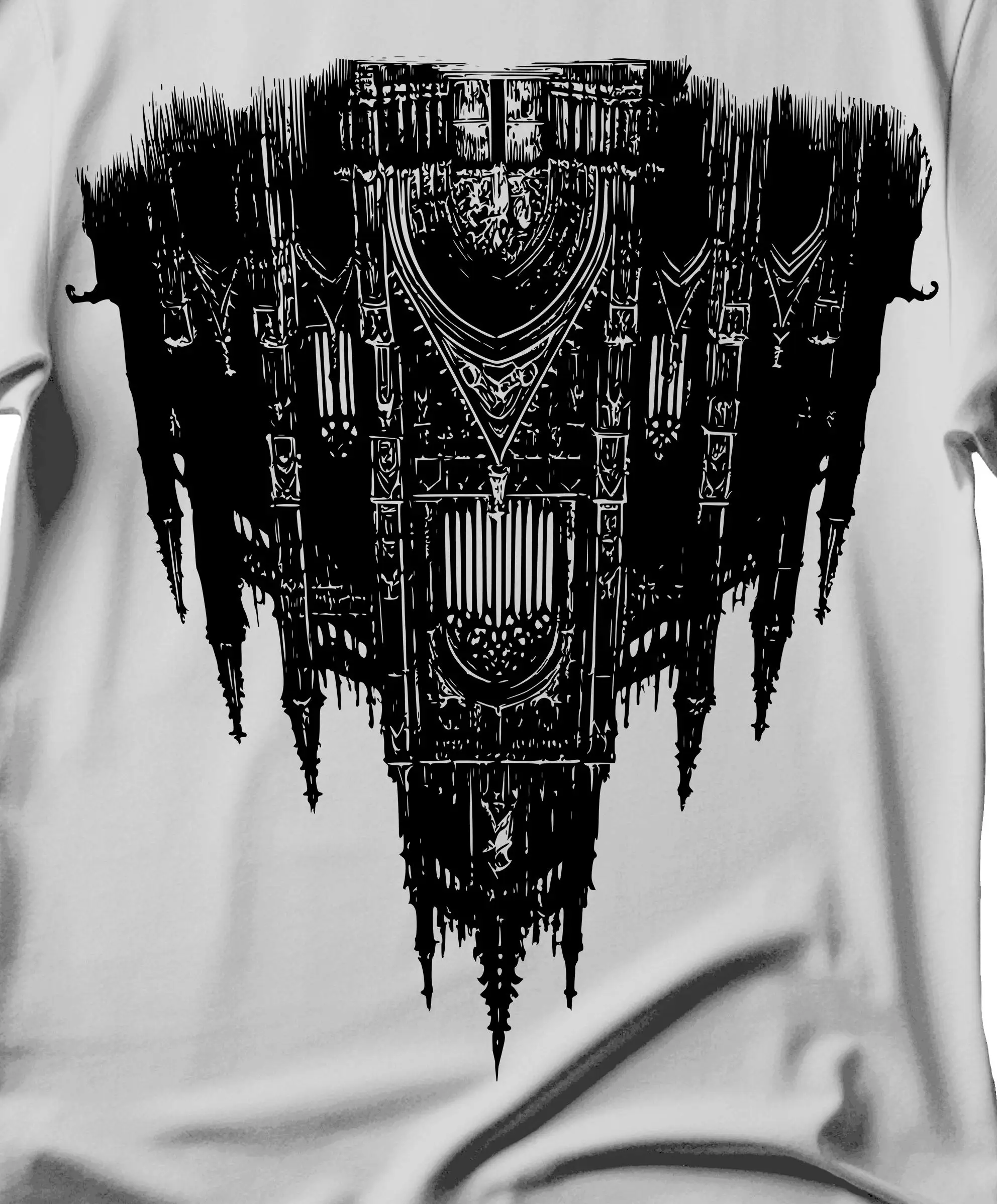 

Футболка с готическим собором и сатанинским собором, индивидуальное большое издание, темная готическая церковь, готическая архитектура, вера, темная художественная футболка