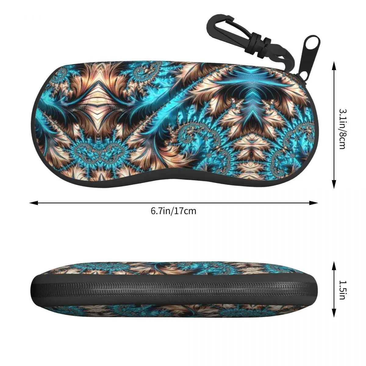 Geometric Gems Turquoise Glasses Case Portable Elegant Copper And Teal Fractal Sixteen Shell Eyeglasses Case Sunglasses Box