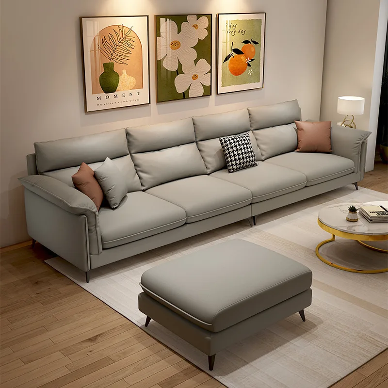 living room cream style sofa small apartment light luxury straight row minimalist sofa technology cloth sofá cama furniture