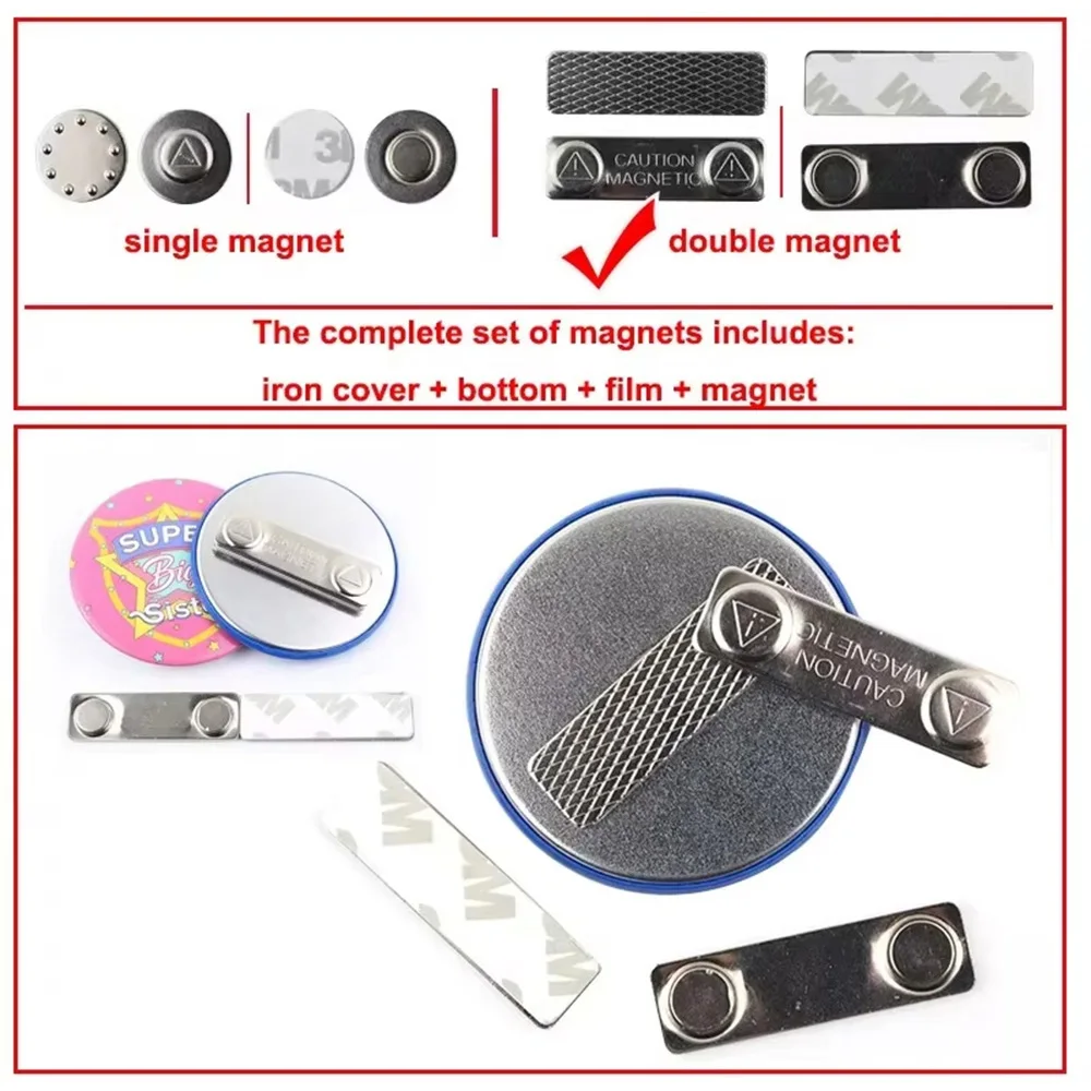 

50pcs Tinplate Strong Magnetic Badges DIY 58mm/75mm Double Magnet Badge Blank Supplies Badge Supplies Does Not Damage Clothes