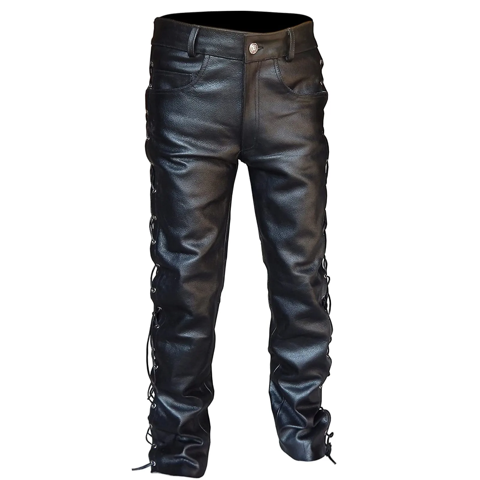 PU Leather Pants Men's Fashion Rock Style Night Club Dance Pants Men's Faux Leather Slim Fit Skinny Motorcycle Trousers