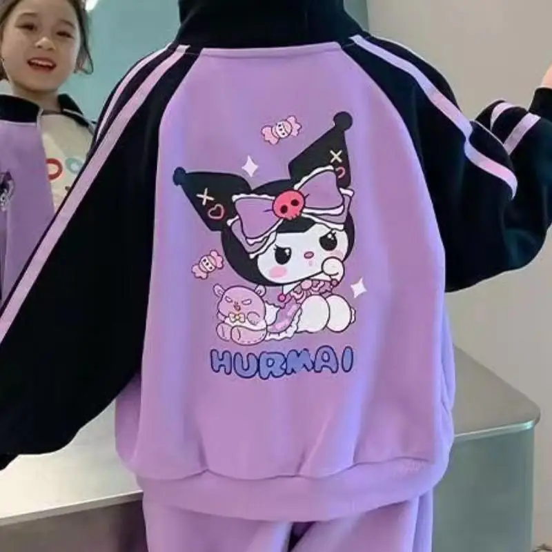 Sanrio Kuromi Kids Sportswear Set Anime Kawaii Leisure Comfortable Tracksuit Cartoon Cute Soft Breathable Sports Suit Girl Gift