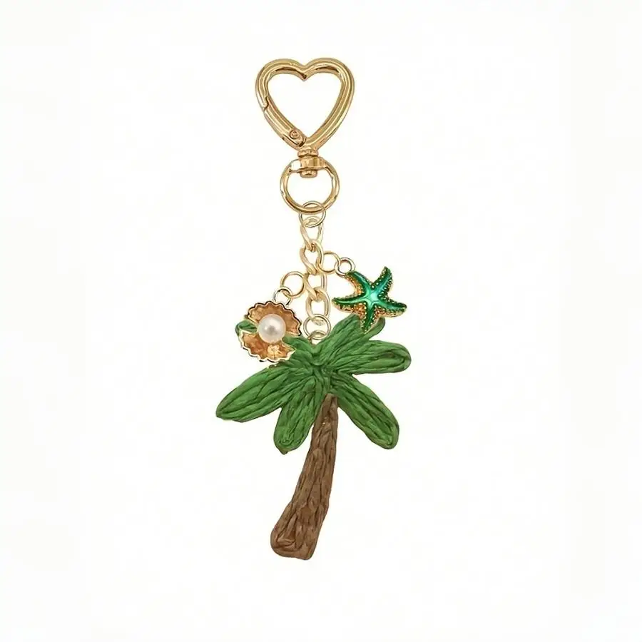 1/5/10/20/50/100pcs /s Keychain with Charm: Coconut Palm Bag, Tropical Starfish, Shell, Pearl Pendant, Summer Beach Bag Accessor