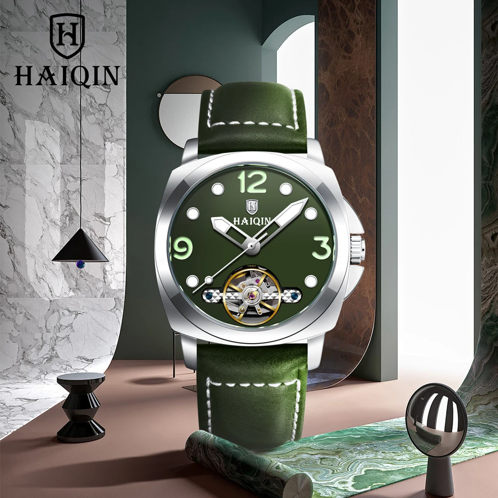 HAIQIN Design 2026 New Tourbillon Skeleton Mechanical Watches For Men Stainless Steel Case Luminous 30m Waterproof Luxury Watch