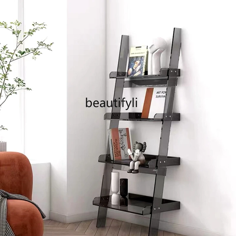 CXH Transparent Storage Shelf Book Shelf Bookcase Magazine Rack Floor Living Room Bookshelf