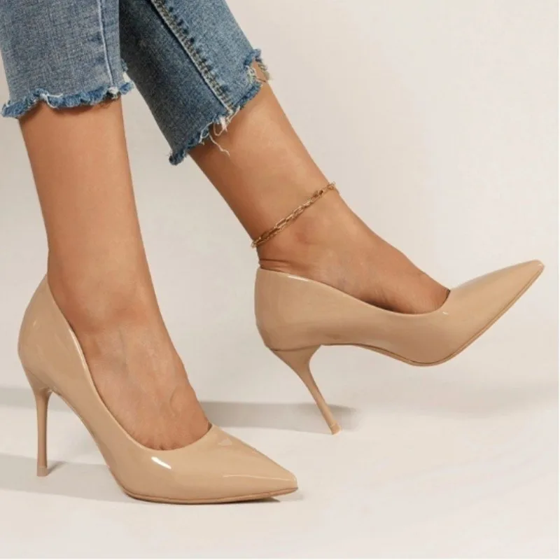 

High-quality Sheepskin High Heel Party Office Fashion Pointed Shallow Women Shoes Stiletto Naked Color Female Pump Zapatos Mujer