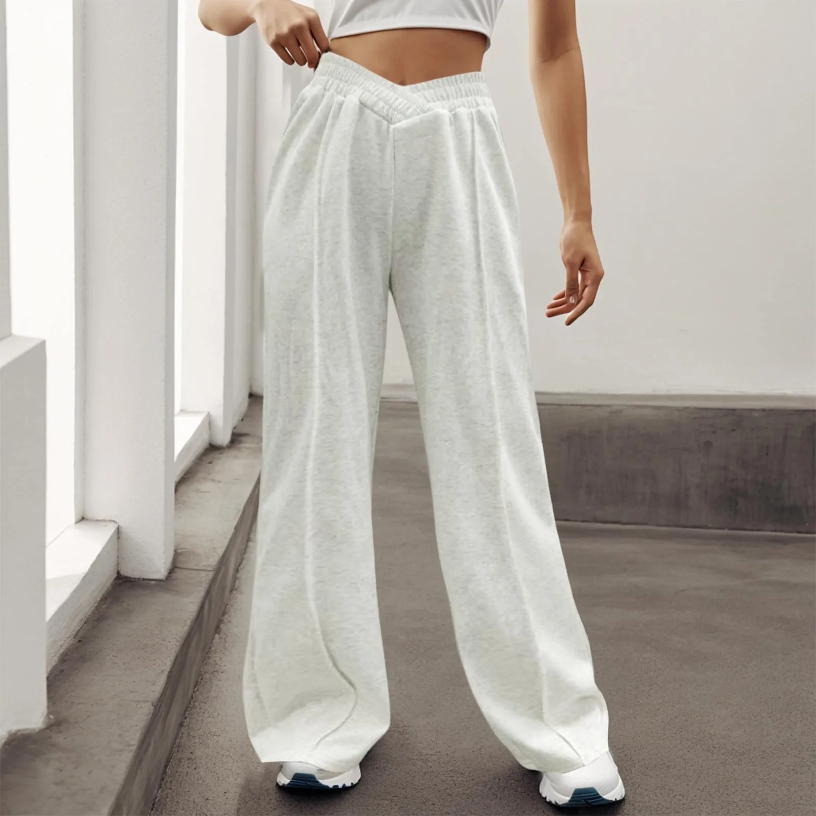 Women's Loose Casual Pants Comfortable Elastic Waisted Home Pants Solid Colour Simplicity Wide Leg Sweatpants For Women