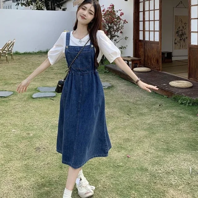 2025 Fashion Women Denim Suspender Skirt Spring Summer Causal Strap Female High Waist A-line Solid Lace-up Woman Skirts 6 Fashion Women Denim Suspender Skirt Spring Summer Causal Strap Female High Waist A-Line – view 5