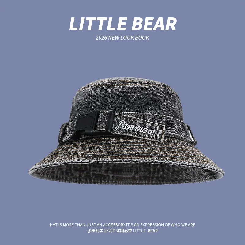 Niche Buckle Belt Design Denim Bucket Hats for Women Summer Travel Fashion Sun Protection Versatile Trend Basin Caps Men